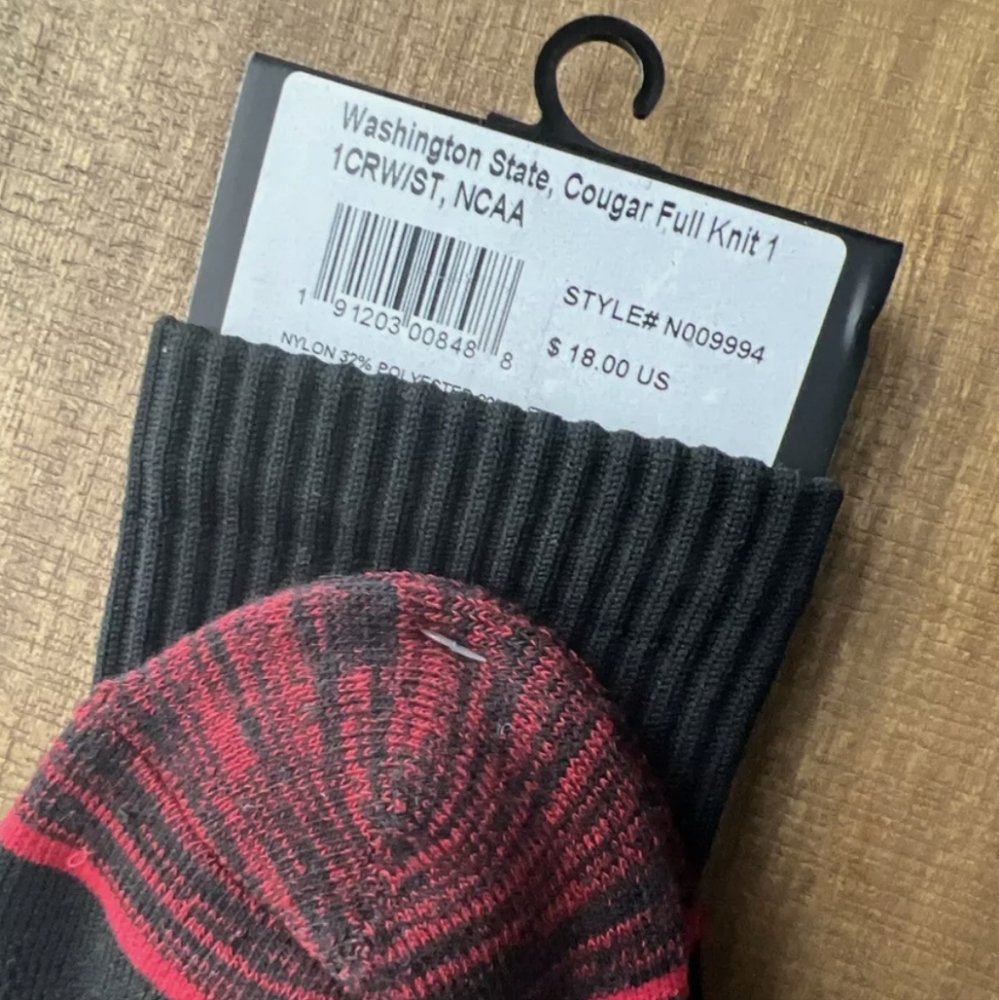 NWT Unisex Washington State University Cougars Strideline Crew Socks - Picture 3 of 4